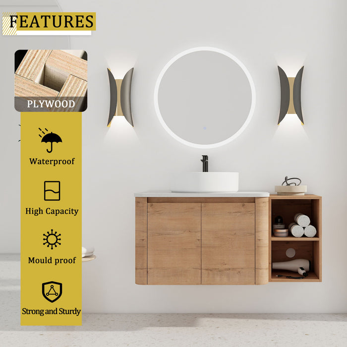 Wall Mounted Bathroom Vanity With Art Sink, 1 Storage Shelf, 2 Soft Close Doors