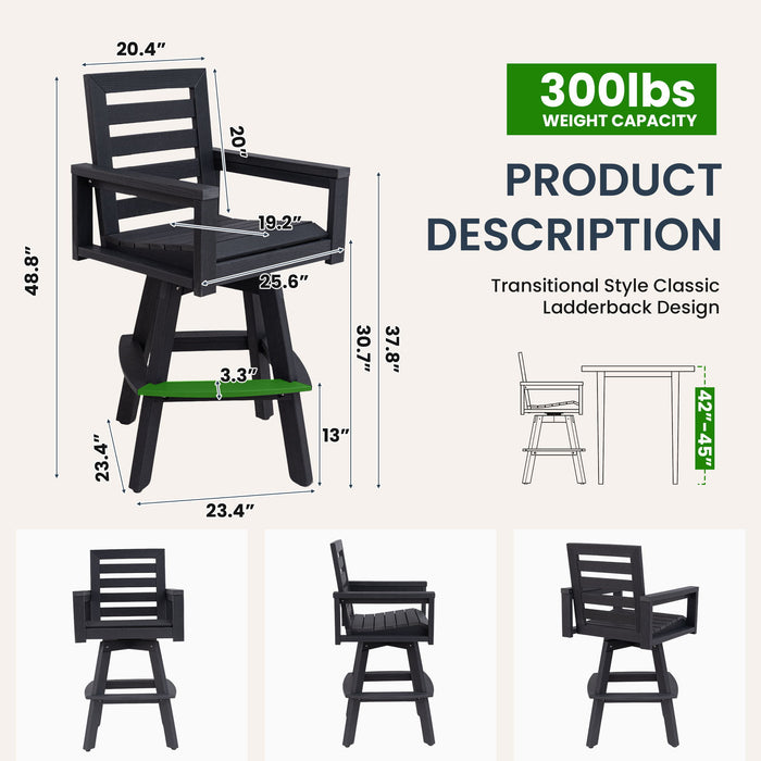 5 Piece Outdoor Bar Set With Table And Swivel Stools - Carbon / Ember Black