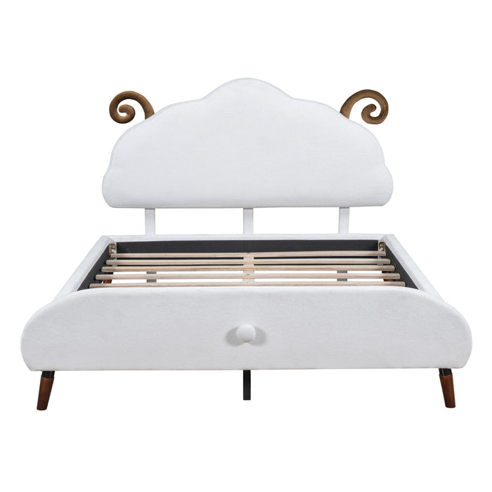 Upholstered Platform Bed With Sheep Shaped Headboard