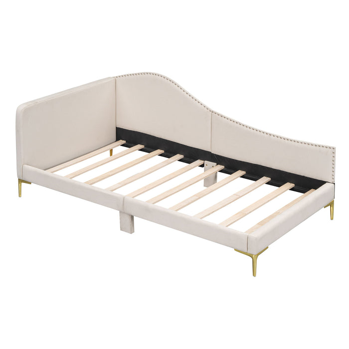 Upholstered Daybed With Headboard And Armrest, Support Legs