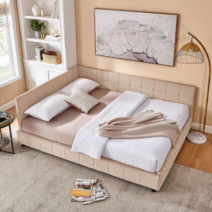 Mid-Century Storage Upholstered Tufted Bed Frame With Backrest And Armrests