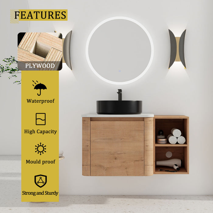 Wall Mounted Bathroom Vanity With Art Sink, 1 Storage Shelf, 2 Soft Close Doors