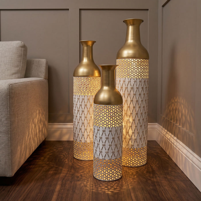 Tall Floor Vase Decorative Vase, Home Accent Decor (Set of 3) - White / Gold