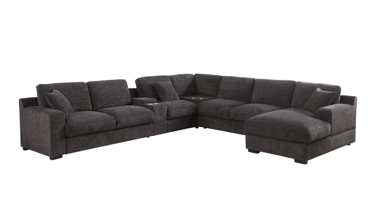 Celine - Corner Sectional Sofa With Right Facing Chaise, Cupholders, And Charging Ports - Gray