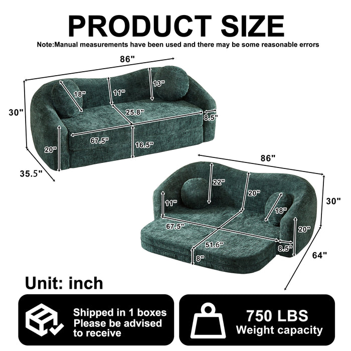 Curved Convertible Sofa, 2 In 1 Frameless Folding Sofa Bed With Pull Out Base And Deep Seat