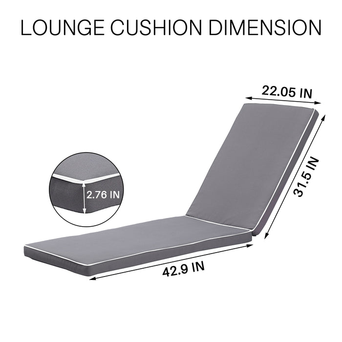 2 Pieces Set Outdoor Lounge Chair Cushion Replacement Patio Furniture Seat Cushion Chaise Lounge Cushion - Antique Gray / White