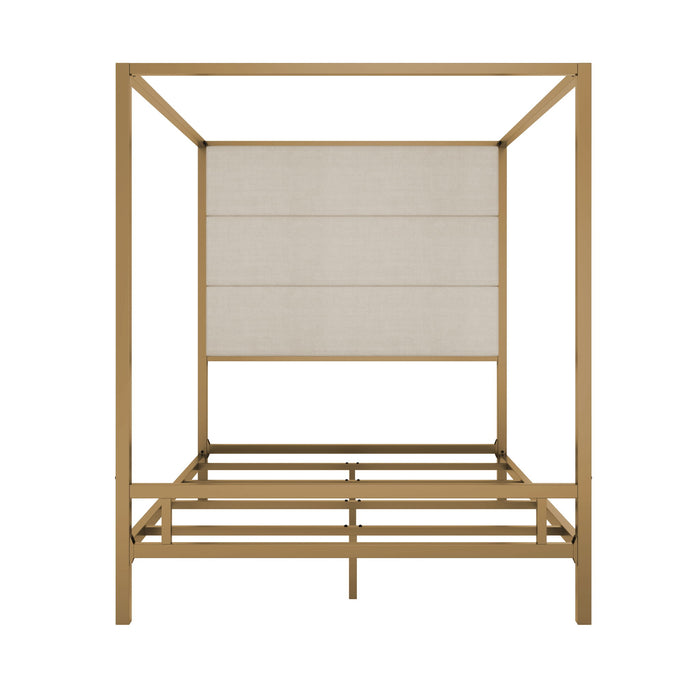 Canopy Bed With Tall Upholstered Headboard, 4 Poster Frame
