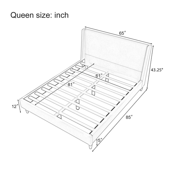 Upholstered Modern Platform Bed With Wingback Headboard