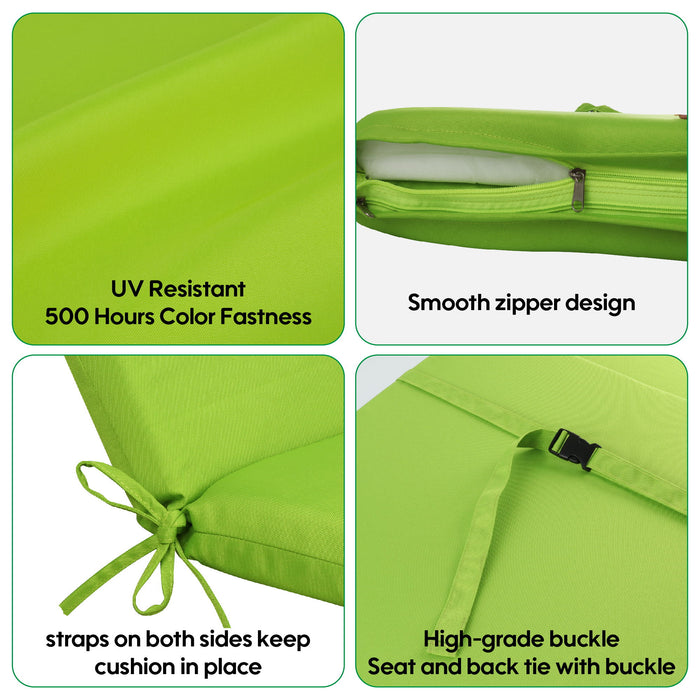 2 Piece Outdoor Chaise Lounge Chair Cushion Set With Pillow, Replacement Patio Seat Cushions - Apple Green