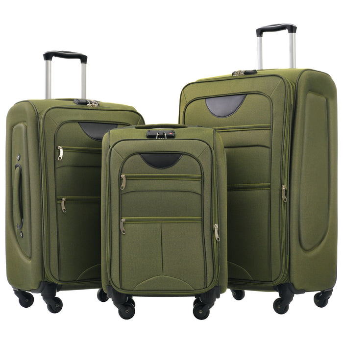 Softside Luggage Expandable 3 Piece Set Upright Spinner Lightweight Travel Suitcase 22" / 26" / 30" - Army Green