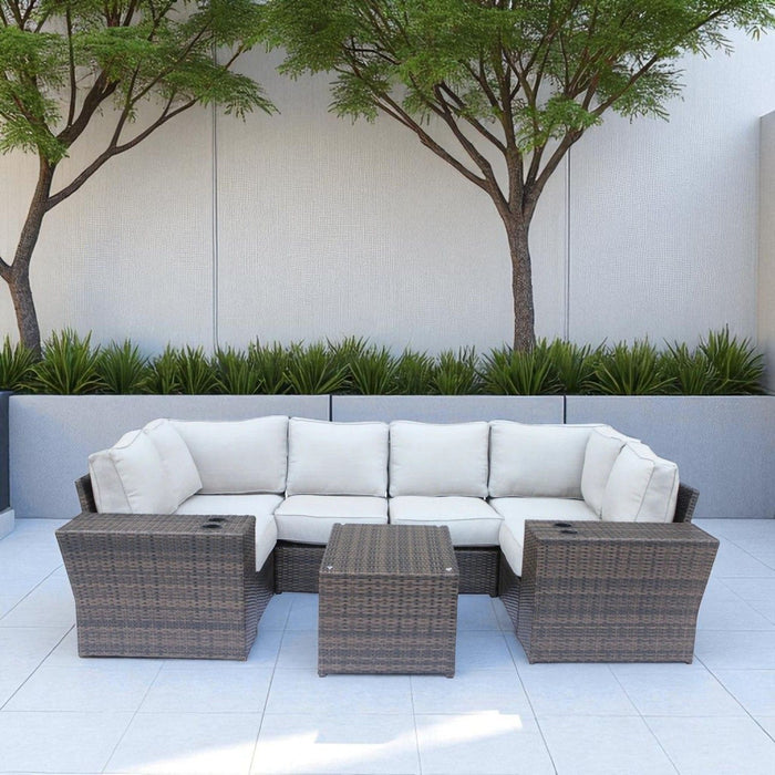 Outdoor Wicker Sectional With Weather Resistant Cushions And Table