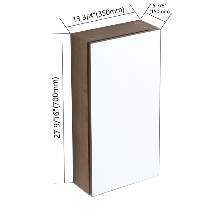 14" Bathroom Mirror Cabinet With Adjustable Shelves, Wall Mounted Medicine Storage Cabinet Frame With Soft Closing Hinges - Imitative Oak