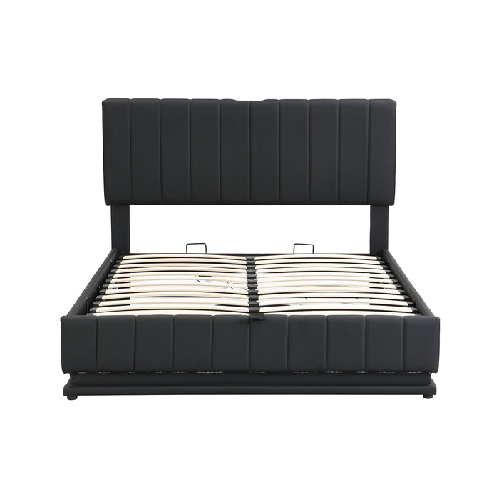 Upholstered Bed With Hydraulic Storage System And LED Light, With Sockets And USB Ports