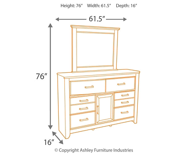 Juararo California King Panel Bed with Mirrored Dresser, Chest and Nightstand