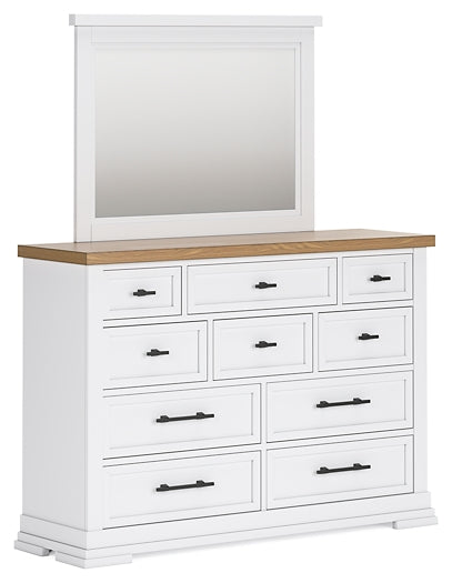 Ashbryn Queen Panel Storage Bed with Mirrored Dresser