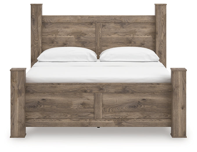 Rusticott California King Poster Bed with Mirrored Dresser and Nightstand