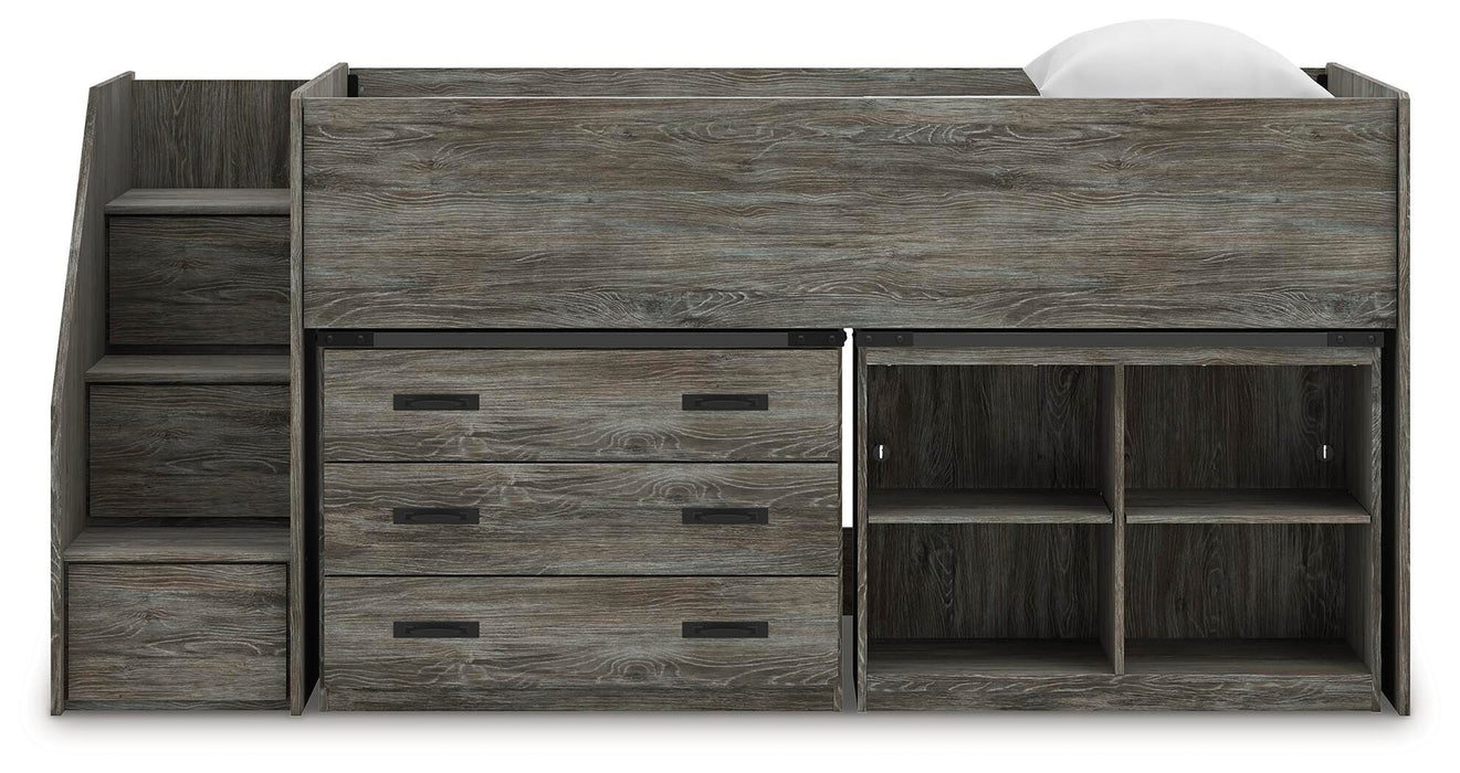 Frandern Twin Loft  Bed with Bookcase and Drawer Storage