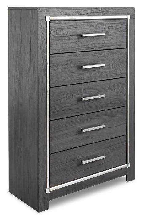 Lodanna Queen/Full Upholstered Panel Headboard Bed with Mirrored Dresser, Chest and Nightstand