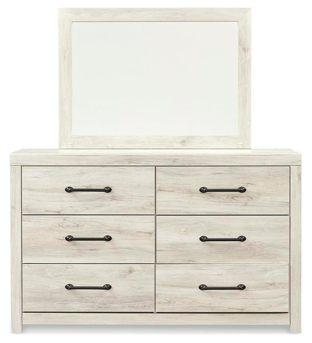 Cambeck Queen Panel Bed with 2 Storage Drawers with Mirrored Dresser and Nightstand