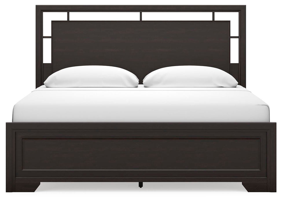 Covetown King Panel Bed with Mirrored Dresser and Nightstand