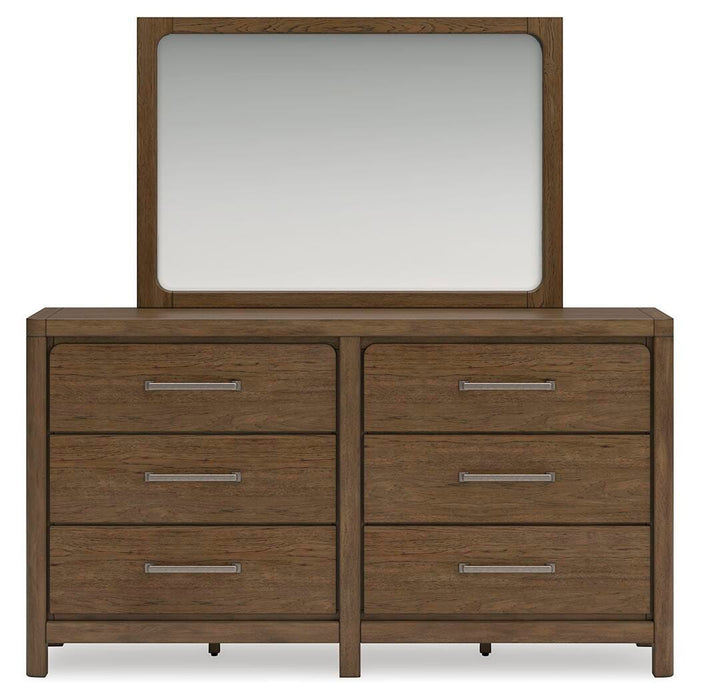 Cabalynn California King Upholstered Bed with Mirrored Dresser and Nightstand