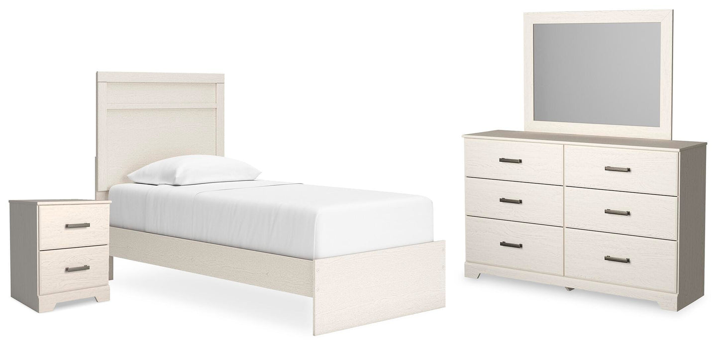 Stelsie Twin Panel Bed with Mirrored Dresser and Nightstand