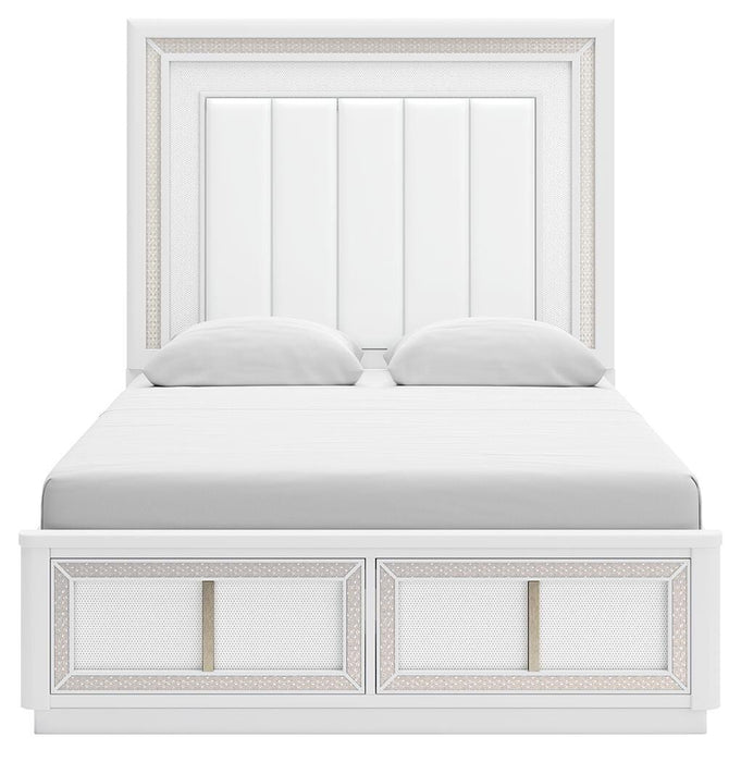 Chalanna Queen Upholstered Storage Bed, Dresser, Mirror, Chest and Nightstand
