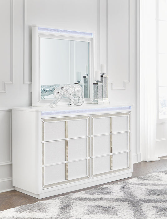 Chalanna Queen Upholstered Storage Bed, Dresser, Mirror, Chest and Nightstand