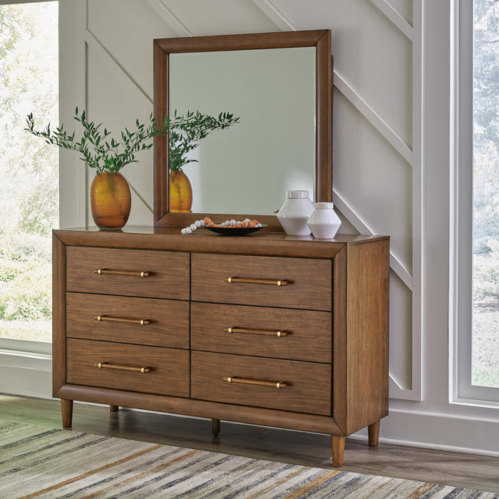 Lyncott California King Upholstered Bed with Mirrored Dresser and Nightstand