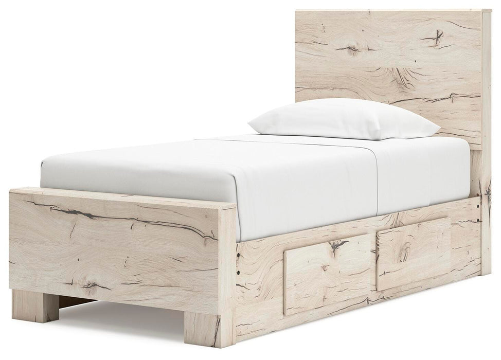 Lawroy Twin Panel Bed with Storage, Dresser, Mirror and Nightstand