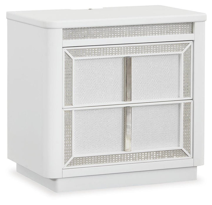 Chalanna California King Upholstered Storage Bed, Dresser, Mirror and Nightstand
