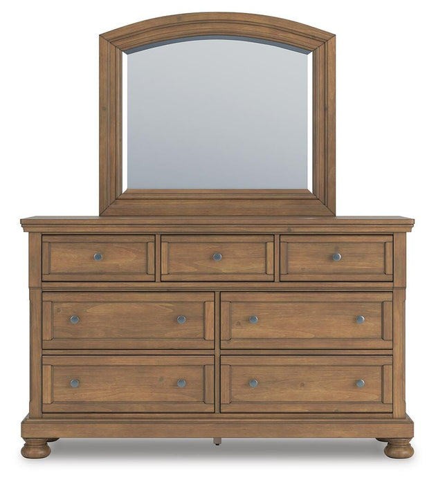 Feddinger Queen Panel Bed with Mirrored Dresser, Chest and Nightstand