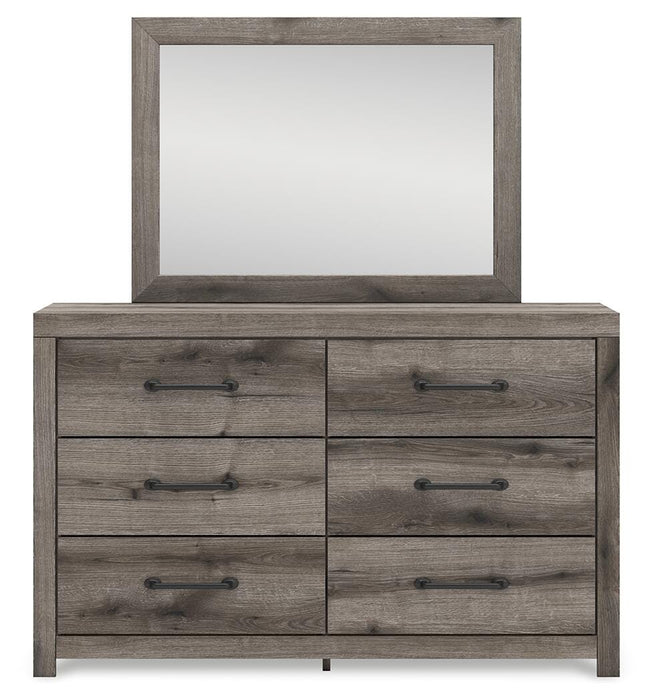Graystorm Twin Panel Bed with Storage, Dresser and Mirror