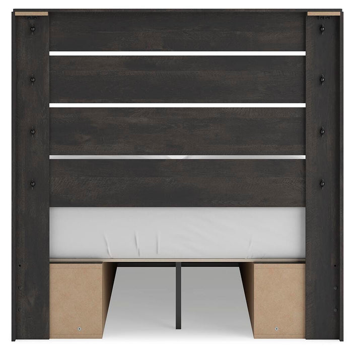 Hollivern Full Panel Bed with Storage, Dresser, Mirror and Nightstand
