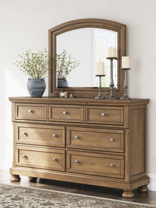 Feddinger California King Storage Sleigh Bed with Mirrored Dresser, Chest and Nightstand
