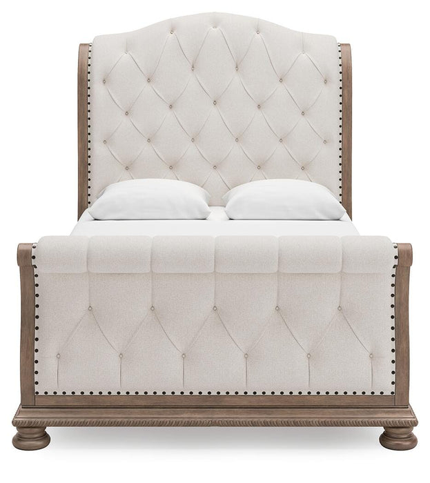 Ardenfield Queen Upholstered Sleigh Bed, Dresser, Mirror, Chest and Nightstand