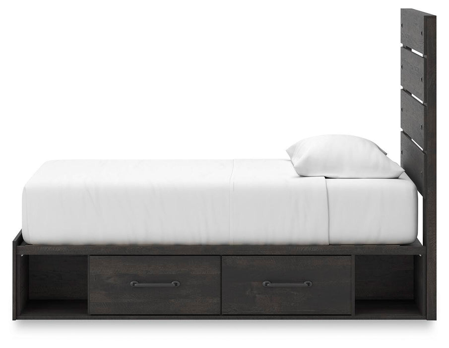 Hollivern Twin Panel Bed with Storage, Dresser and Mirror