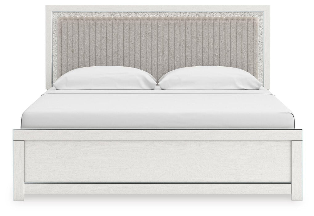 Zuraleus King Upholstered Panel Platform Bed, Dresser and Mirror