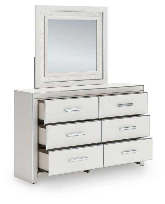 Zuraleus King Upholstered Panel Platform Storage Bed, Dresser and Mirror