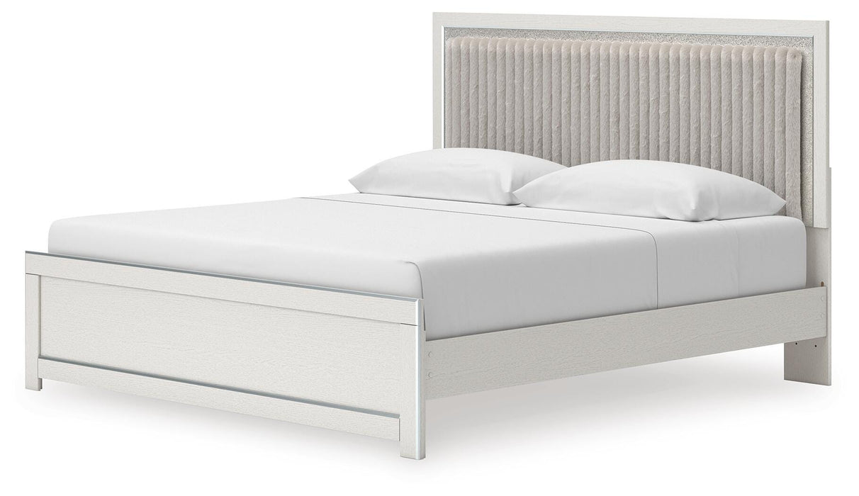 Zuraleus King Upholstered Panel Platform Bed, Dresser, Mirror and Nightstand