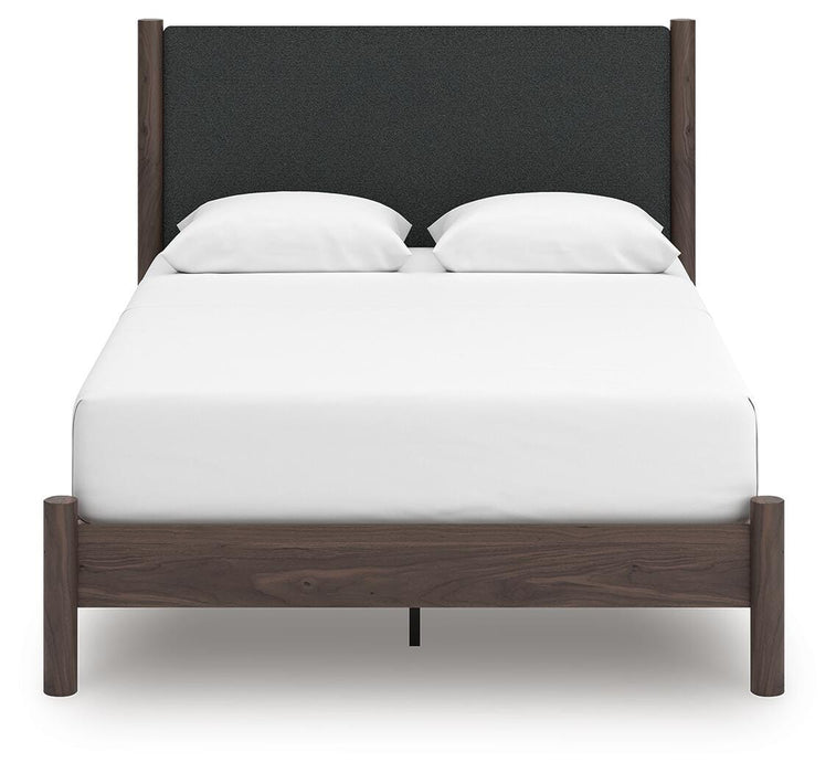 Pamytta Queen Upholstered Panel Platform Bed, Dresser, Mirror, Chest and Nightstand