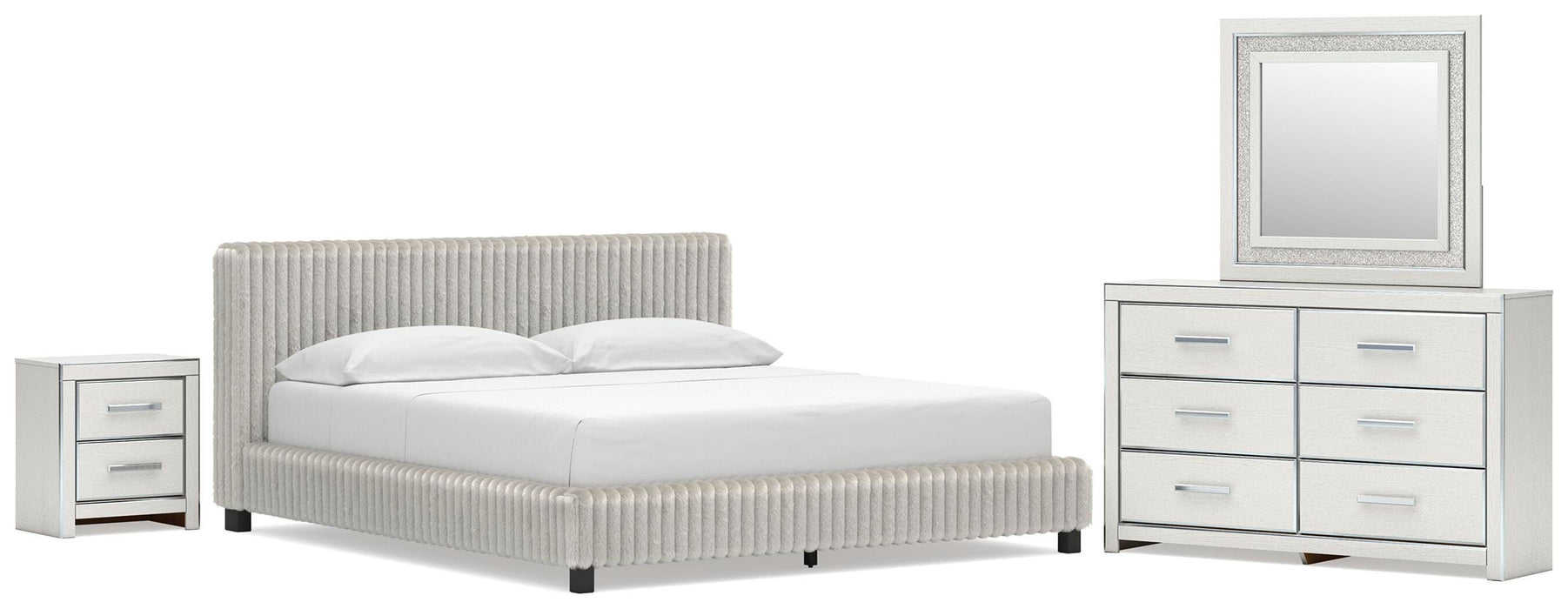 Zuraleus California King Upholstered Bed, Dresser, Mirror and Nightstand