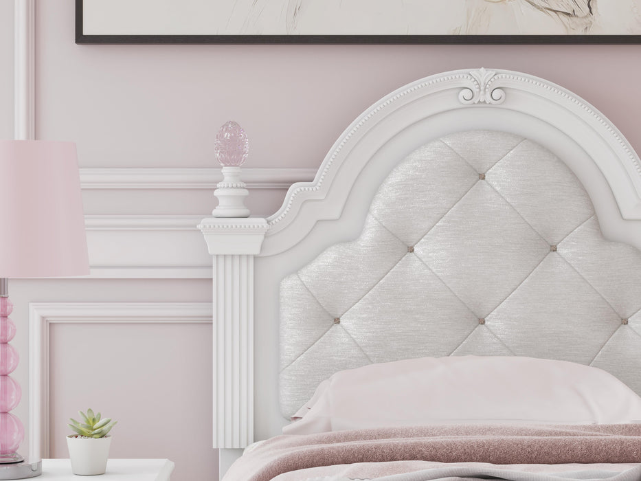 Kozlani Twin Upholstered Panel Bed, Dresser, Mirror and Nightstand
