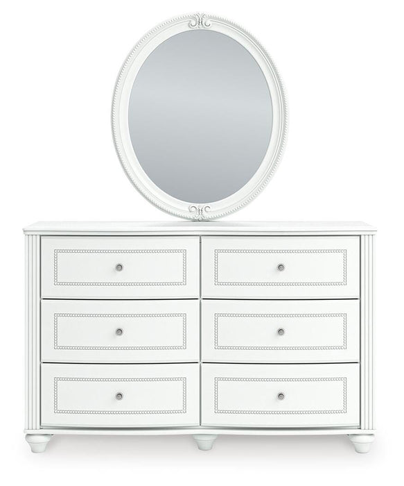 Kozlani Full Upholstered Panel Storage Bed, Dresser and Mirror