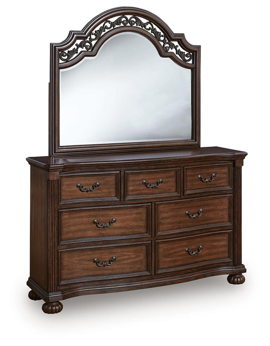 Lavinton Queen Poster Bed with Mirrored Dresser and Nightstand