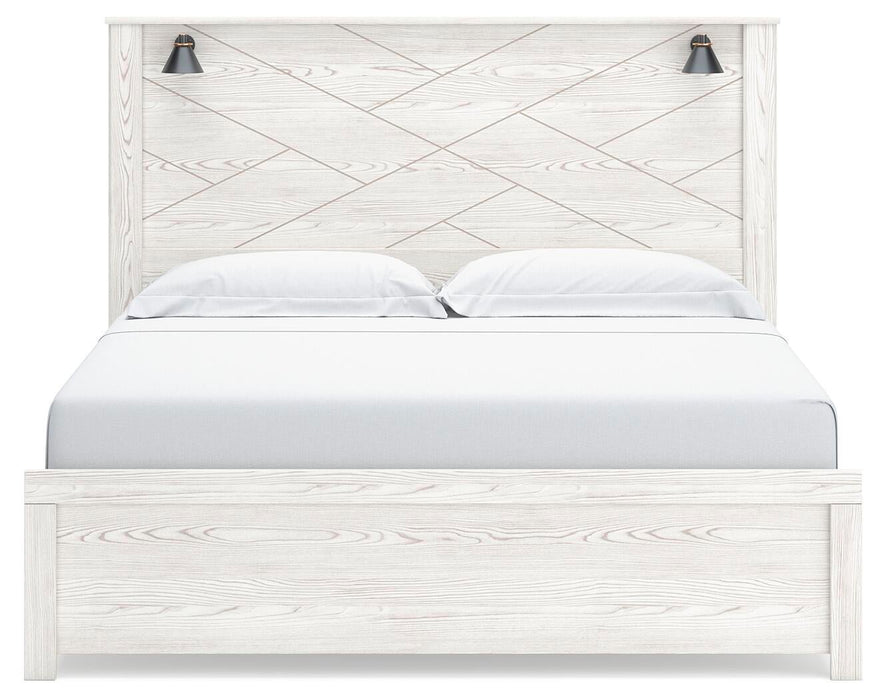 Gerridan King Panel Bed with Mirrored Dresser, Chest and Nightstand