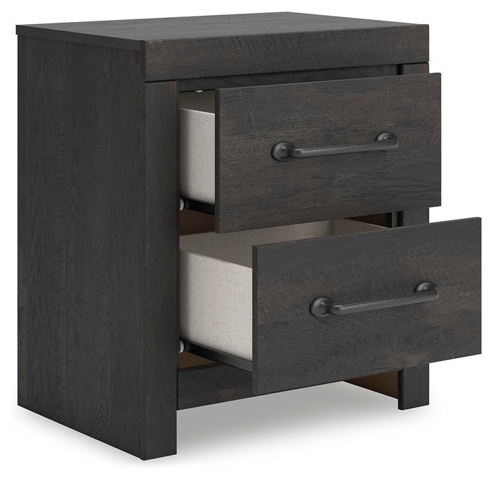 Delmorta Full Panel Bed with Storage, Dresser, Mirror and Nightstand