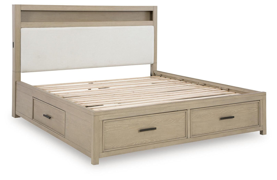 Calmoro California King Bookcase Bed with Mirrored Dresser