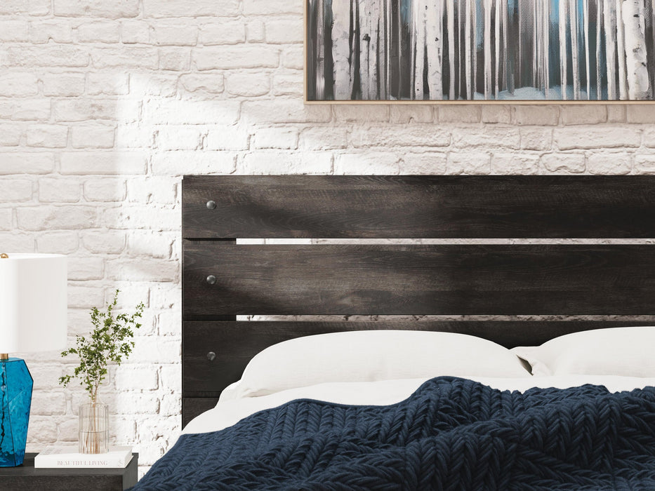 Delmorta Queen Panel Bed, Dresser, Mirror, Chest and Nightstand