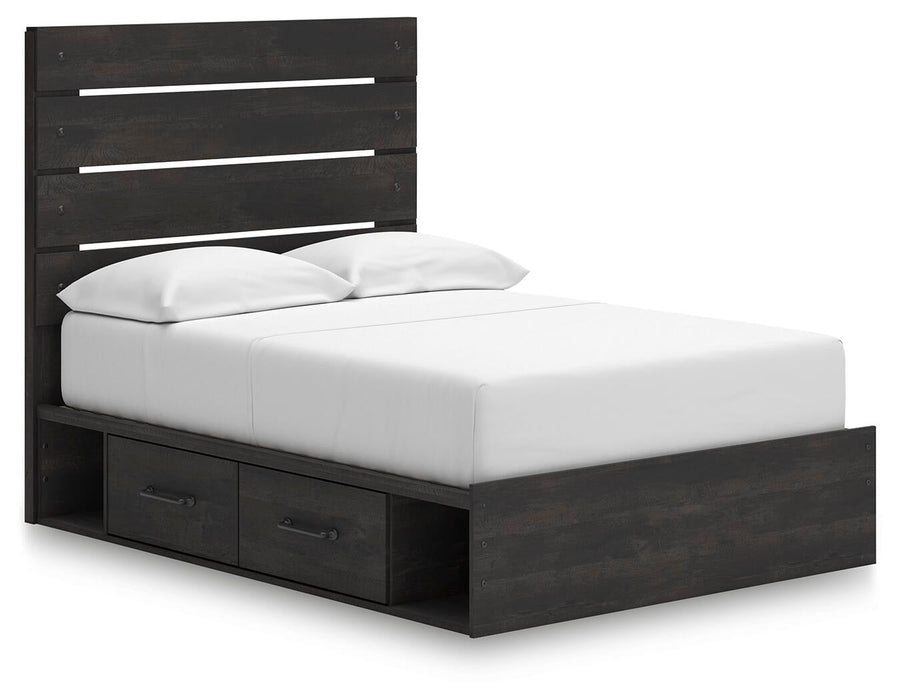 Delmorta Full Panel Storage Bed, Dresser, Mirror and Nightstand